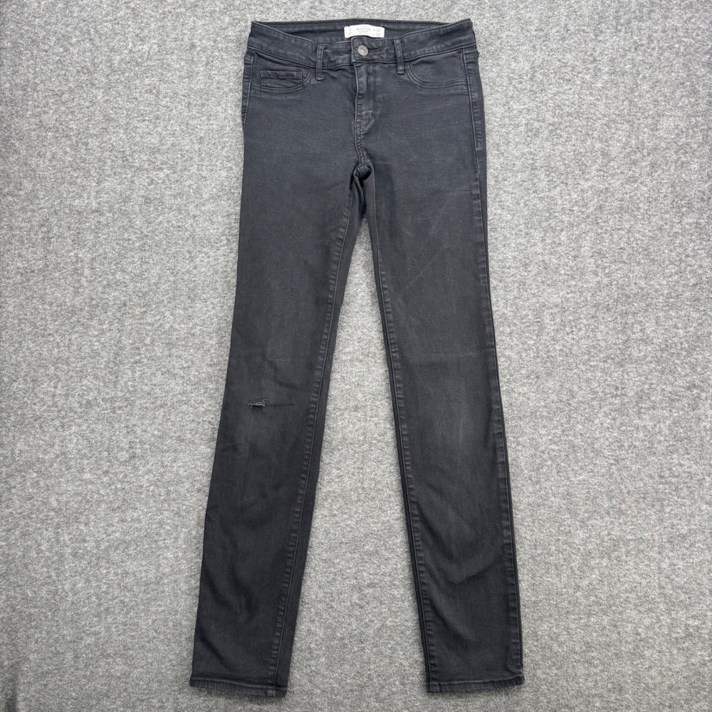 Abercrombie & Fitch Womens Skinny Jeans Black Faded Distressed W26 Denim